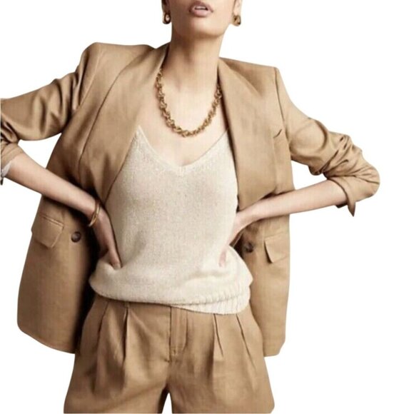 Banana Republic 100% Linen Iced Latte Double-Breasted Blazer Size 4 - Picture 1 of 7